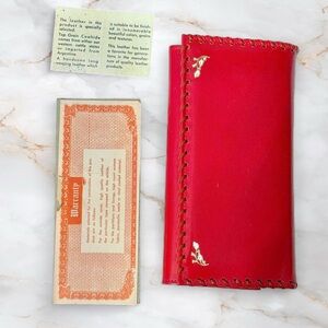1960s Pristine Vintage Cherry Red Leather Clutch Wallet with Original Inserts ✨